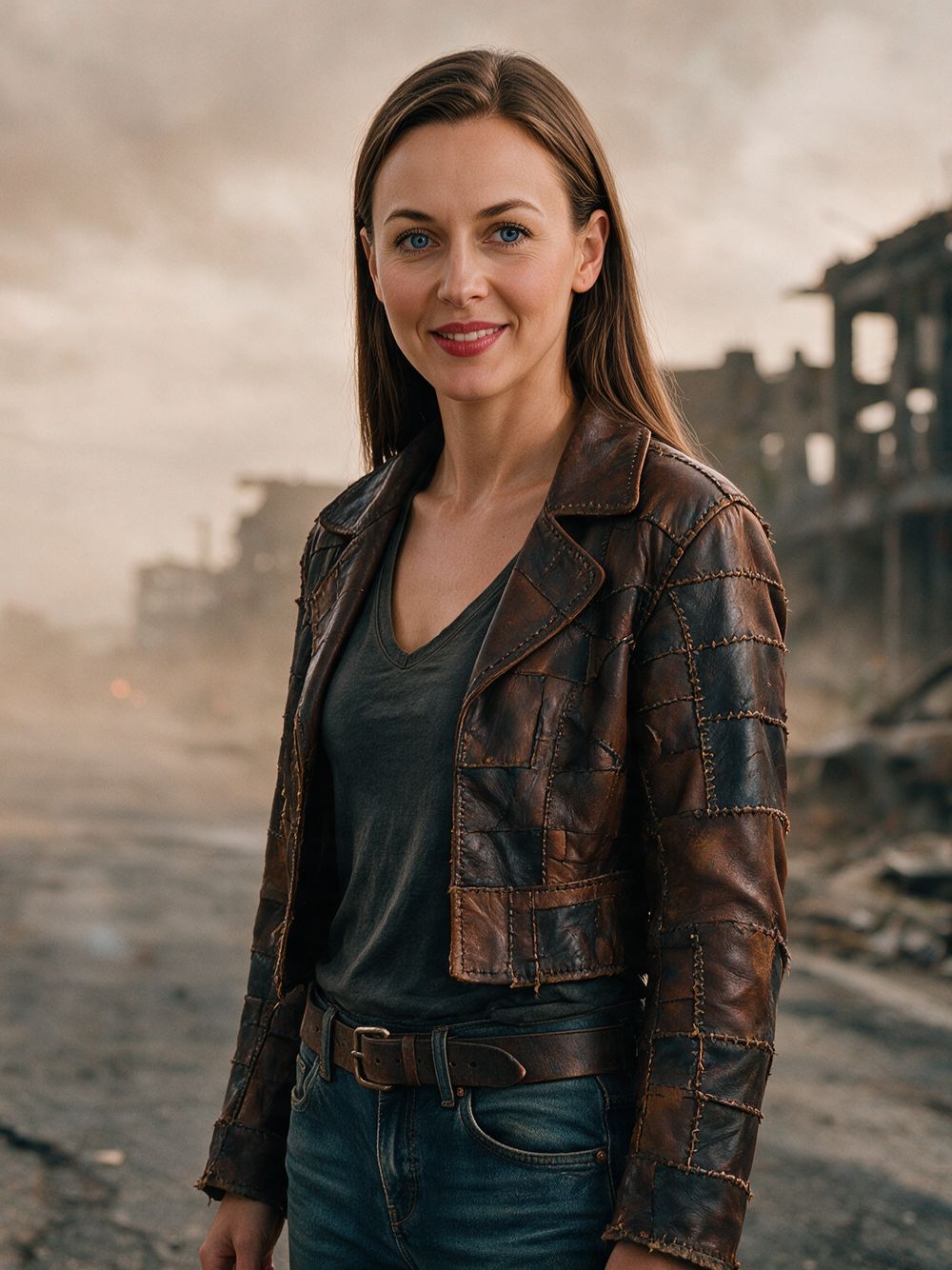 Aira standing in the ruined city of Marn under a rust colored sky